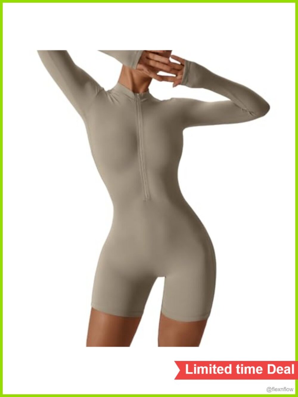 Long Sleeve Zip Up Workout Jumpsuit Romper Stretch Nylon Spandex